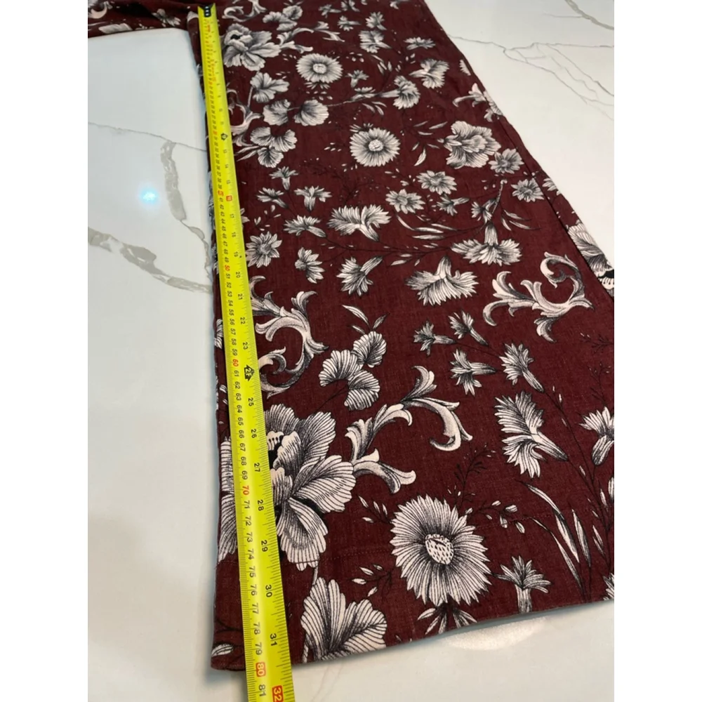 Anthropologie Dark Floral Trouser Pants 8 Linen Blend Brown Wide Leg Boho - Picture 9 of 11